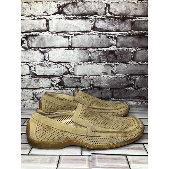 Donald J PLINER Esco Tan Suede Perforated Driving Moccasin Loafers Shoes Men 13M - Picture 4 of 16